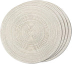FunWheat Round Braided Placemats Set of 4 Place mats for Dining Tables Woven Heat Resistant Table Mats 15 inch (E Beige, 4pcs)