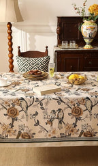 ISAENNE Designer Vintage Linen Long Rectangle Tablecloth,Floral and Bird Pattern Elegant Table Cloth,Fall Wrinkle Resistant Decor Tablecloths for Dining Kitchen Christmas,63"*94"-Murad A