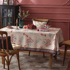 patdrea Designer French Linen Extra Long Tablecloth for Rectangle Table,Vintage Red Floral Tablecloths,Table Cover for Kitchen Dining,Tea Party,Christmas,Thanksgiving,Holiday,67"x118"-Newmari