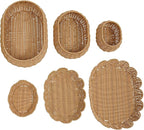 3 Pcs Wicker Storage Baskets with Lid Hand Woven Plastic Wicker Set Round Scalloped Organizer Box Natural Woven Storage Bins for Picnic,Bread,Eggs,Fruits
