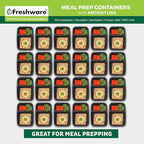 Freshware Meal Prep Containers [15 Pack] 2 Compartment with Lids, Food Storage Containers, Bento Box, BPA Free, Stackable, Microwave/Dishwasher/Freezer Safe (28 oz), Black