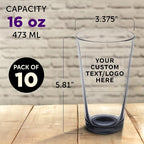 Custom Libbey Pint Glass 16 oz. Set of 10, Personalized Bulk Pack - Beer Glasses, Heavy Duty Drinkware - Black