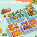 Bento Lunch Box - 4 Pack, 4-Compartment Meal Prep Containers, Adult Bento Box, Microwave & Dishwasher Safe (PP(Blue))
