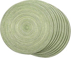 FunWheat Round Braided Placemats Set of 8 Place mats for Dining Tables Woven Heat Resistant Table Mats 15 inch(E Light Green, 8pcs)
