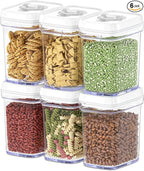 DWËLLZA KITCHEN Airtight Food Storage Containers for Pantry With White Lids – 6 Pack - Clear Air Tight Kitchen Containers Pantry Organization and Storage - BPA-Free Plastic - Keeps Food Fresh & Dry