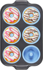 BRONYPRO Silicone Donut Pan for Baking with Metal Frame, 3.35 Inch Large doughnut pan,donut molds for baking Nonstick Non Toxic Bakeware for Oven,Blue