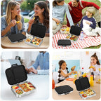 Stainless Steel Bento Lunch Box for Kids | 3-Compartment Lunch Box Container Kids | 100% Leakproof, Eco-Friendly, Perfect Portion Control for Kids&Adult Healthy Meals (Black)