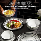 Corelle 18-Piece Round Dinnerware Set Service for 6, Lightweight Round Plates and Bowls Set, Vitrelle Triple Layer Glass, Chip and Scratch Resistant, Microwave and Dishwasher Safe, Brasserie