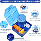 Bento Lunch Box for Kids with 8oz Soup Thermo,Kids Leakproof Lunch Food Containers with 4 Compartment,Kid Insulated Thermo Hot Food Jar for School,Trvael-Blue