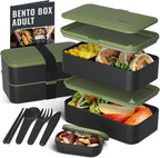 Bentoheaven Premium Bento Box Adult Lunch Box with Compartments for Women & Men, Set of Utensil & Chopsticks & Dip Container, Cute Japanese Kids Bento Lunch Box, Microwavable (Olive Garden)