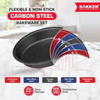 BAKKEN 10-Piece Kitchen Baking Pan Set - Commercial Grade Carbon Steel Bakeware, With Nonstick Coating, Stackable and Space-saving Design, PFOA, PFOS, PTFE Free, Oven Safe (Up To 450°F), Gray Marble