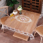 Clear Table Cover Protector Vinyl PVC Square Table Cloth with White Lace Pattern Oil Spill Proof Plastic Tablecloths for Dining Tables Parties Holidays (French Lace, 55 x 55 Inches)