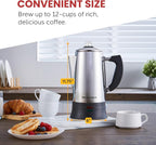 Elite Gourmet EC924 Electric Coffee Percolator, BPA Free, Keep Warm, Clear Brew Progress Knob, Cool-Touch Handle, Cordless Serve, 12-Cup, Stainless Steel