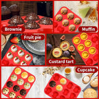 12 Cup Regular Silicone Cupcake Pan - Non Stick, Thickened