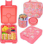 Bento Lunch Box Set for Kids with 10oz Soup Thermo, Leak-Proof Lunch Containers with 4 Compartment, Kids Thermo Hot Food Jar and Insulated Lunch Bag for Kid to School,BPA-Free(Mermaid)