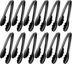 Plastic Tongs for Serving (Pack of 12) 9 Inch - Heavy-Duty Hard Plastic Reusable or Disposable Serving Tongs for Catering, Dinner Parties, Banquets, Buffets, Events, Weddings and Everyday Use, Black
