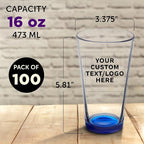 Custom Libbey Pint Glass 16 oz. Set of 100, Personalized Bulk Pack - Beer Glasses, Heavy Duty Drinkware - Blue