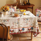 patdrea Designer Linen Tablecloth for Rectangle Table,Red Vintage Animals Pattern Floral Tablecloths,Decor Table Cover for Kitchen Dining Christmas,Tea Party,Thanksgiving,Party,63"x87"-Townlife E