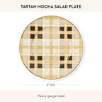 MACKENZIE-CHILDS Enamel Salad and Dessert Plate, Small Plate for a Dessert or Appetizer Dish, 8 Inches, Brown-and-White Tartan Mocha