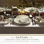 Spode Christmas Tree Large Round Bowl - 10-Inch Porcelain Serving Dish for Salad, Pasta & Side Dishes - Iconic Holiday Design with Green Trim, Dishwasher, Microwave Safe - Festive Gatherings