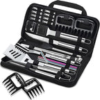 ROMANTICIST 27pcs Heavy Duty Grilling Gifts for Men Dad Christmas, Extra Thick BBQ Accessories Tools Set, Stainless Steel Grill Utensils Kit with Meat Claws, Carrying Bag for Outdoor Camping Silver