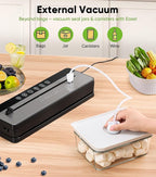 Vacuum Sealer for Food, 6-in-1 Food Vacuum Sealer Machine, Built-in Cutter Food Sealer Vacuum Sealer, Compact Vacuum Sealers with 20 Vacuum Bags, External VAC for Jars & Containers, Black