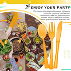 Minatee 150 Pieces Disposable Cutlery Set Plastic Silverware Heavy Duty Utensil Sets 50 Forks 50 Knives 50 Spoons for Home Office School Party Picnics Restaurant Outdoor Events(Orange)