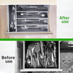 Greenual Gray Silverware Organizer 10 In Utensil Organizer Silverware Tray for Drawer Cutlery Flatware Organizer for Kitchen Bamboo Wood