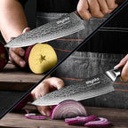 Damascus chef knife 8-inch sharp kitchen knife Japan VG-10 stainless steel ergonomic color wooden handle luxury gift box - with scabbard