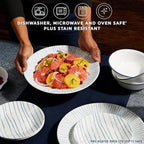 Corelle 18-Piece Dinnerware Set Service for 6, Lightweight Round Plates and Bowls Set, Vitrelle Triple Layer Glass, Chip Resistant, Microwave and Dishwasher Safe, Nautical Stripes