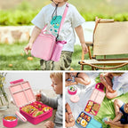 Kids Bento Lunch Box with 4 Compartments, Insulated lunch Bag, Water Bottle, Stainless Steel Food Jar, Birthday Gifts for Ages 3-12 Back to School Toddler Girls Boys