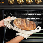 TOMO Cast Iron Oval Bread Oven, 10" x 6.5" - Rustic Dutch Oven Bread Cloche with Steam Circulating Lid for Perfect Sourdough