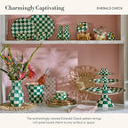 MACKENZIE-CHILDS Enamel Pedestal Platter, Round Cake Stand, Mini, Green-and-White Emerald Check