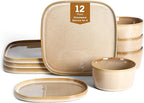 Stone Lain Cairo 12-Piece Dinnerware Set Stoneware, Plates and Bowls Set, Microwave and Dishwasher Safe, Includes Dinner and Salad Plates, Cereal Bowls, Dishes for 4, Sand