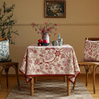 ISAENNE Designer French Linen Long Rectangle Tablecloth,Red Floral Washable Indoor Table Cloth,Durable Home Decor Tablecloths for Dining Thanksgiving Kitchen Party Christmas,63"*102"-Ruyi A