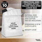 DISCOUNT PROMOS 10 Hook and Loop Insulated Lunch Bags Set - Customizable Text, Logo - Polyester, Durable, Vibrant, Reusable - White