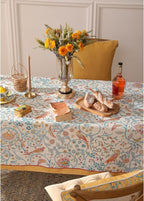 patdrea Designer Vintage French Tablecloth for Rectangle Table,Floral Birds Pattern Linen Table Cloth,Yellow Decor Cover for Kitchen Dining Banquet,Christmas,Thanksgiving,63"x110"-Magnolia