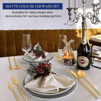 Gold Silverware Set for 12, Stainless Steel Flatware Set, 60-Pieces Cutlery Tableware set Include Spoons And Forks Set, Matte Gold Utensil Set, Stain Finish, Dishwasher Safe