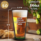 Custom Spiral Pint Glass 16 oz. Set of 50, Personalized Bulk Pack - Beer Glasses, Heavy Duty Drinkware - Green
