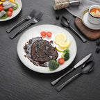 Lemeya Hammered Black Silverware Set for 8,Stainless Steel 40-Piece Modern Cutlery Set,Mirror Polished Heavy Duty Flatware Set Utensil Set,Knives Spoons and Forks Set,Dishwasher Safe