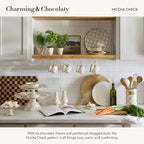 MACKENZIE-CHILDS Enamel Pedestal Platter, Round Cake Stand, Large, Brown-and-White Mocha Check
