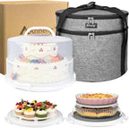 12 Inch Cake Carrier with Lid & Handle BPA-Free Cake Transport Container, Includes Insulated Bag, Cupcake & Pie Holders for Secure Dessert Delivery (Fits 7" Tall Cakes) (Grey)