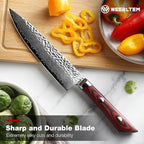 Damascus Sharp Knife(Red), 8 Inch Professional 67-Layer VG10 Damascus Kitchen knives, Hand Hammered Ultra Sharp Japanese Kitchen knife with Red G10 Handle & Gift Box
