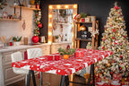 homing Rectangle Table Cloth Cover, Waterproof Polyester Elastic Fitted Tablecloth, Fits for 8 Foot Folding Tables, Washable Table Protector for Christmas, Holiday, Party (Christmas Tree, 30" x 96")