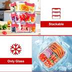 VERONES 5 Pack Glass Meal Prep Containers 3 Compartment Set, 36OZ Airtight Glass Lunch Containers, Glass Food Storage Containers with Lids, for Microwave, Oven, Freezer & Dishwasher Friendly,Red