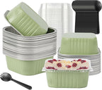 Cupcake Liners With Lids, BAKINGPAK 30PCS 10oz Square Mini Aluminum Pans with Lids Mini Cake Pans with Lids Disposable Aluminum Foil Ramekins with Lids Baking Cups With Lids for St. Patrick's Day,Fern