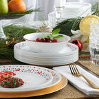 Corelle Vitrelle 18-Piece Christmas Service for 6 Dinnerware Set, Triple Layer Glass and Chip Resistant, Lightweight Round Holiday Plates and Bowls Set, Be Merry