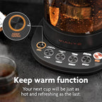 Vianté Electric Kettle With Infuser For Loose Leaf. Hot Tea Maker With Temperature Control And Automatic Shut Off. Tea Kettle With Brewing Programs. 1.5 Liters Capacity | Black Color