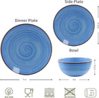 Melamine Dinnerware Set, Plates And Bowls Sets for 4, 12PCS Blue Color Dinnerware Sets, Unbreakable Dinnerware Dishwasher Safe BPA Free(Blue)