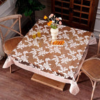 Vinyl Table Cloth Square Clear Table Cover Protector with Block Printed Pattern Oil Spill Proof Farmhouse Rustic Plastic Table Covers for Dining Tables (Scroll Grass, 55 x 55 Inches)